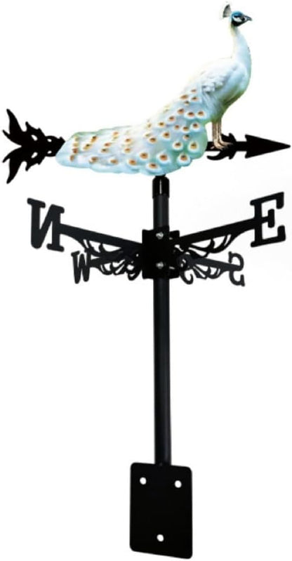 Colorful Rooster Weather Vane Spinner Wind Direction Farm Scene Stake Metal Outdoor Peacock Weathervane Ornament for Garden Yard Decoration (Peacock C)