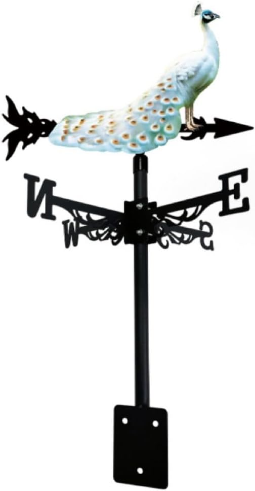 Colorful Rooster Weather Vane Spinner Wind Direction Farm Scene Stake Metal Outdoor Peacock Weathervane Ornament for Garden Yard Decoration (Peacock C)
