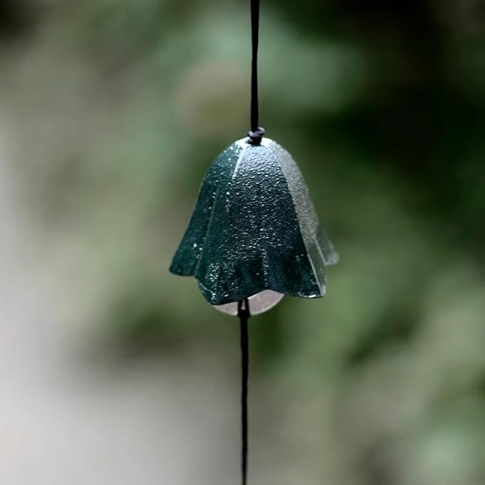 Japanese Lucky Traditional Wind Chimes for Outside, Iwachu Cast Iron Bless Temple Wind Bell Memorial and Sympathy Small Wind Chimes for Good Luck Garden Bell, Patio, Balcony (Green)