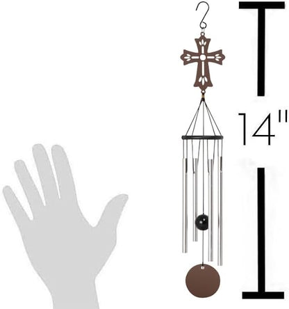 The Bridge Collection Cross Wind Chime with Cutout Metal Design - Religious Garden Decoration with Silver Chime Tubes - Spiritual Outdoor Accent with Religious Theme