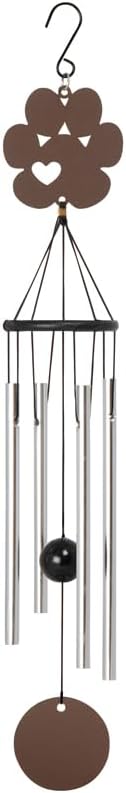The Bridge Collection Metal Paw Print Wind Chime - Memorial Wind Chime with Heart Paw Print - Decorative Pet Loss Gift with Metal Detail