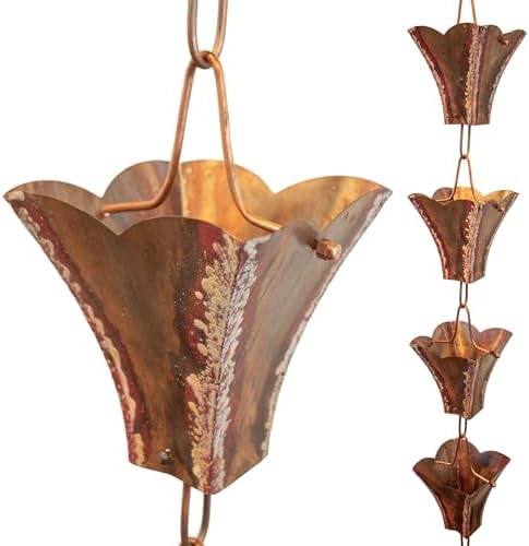 Nutshell Stores Large Square Cups Copper Rain Chain - Copper - 11 Feet