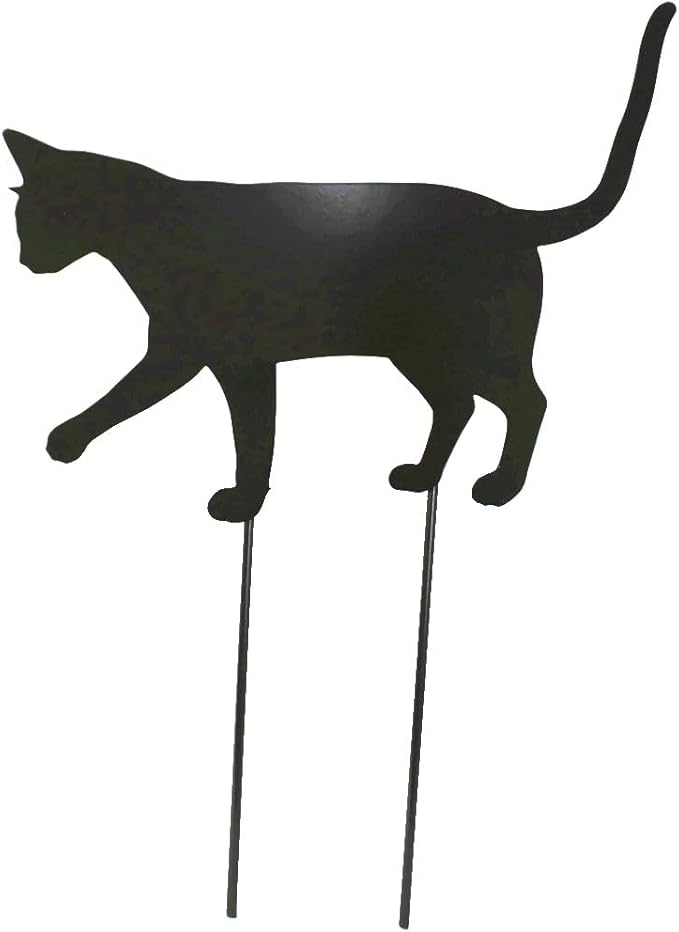 Pets and Farm Animals Metal Garden Landscape Stake (15" Wide Cat on Two Short Stakes, Bronze Charcoal)