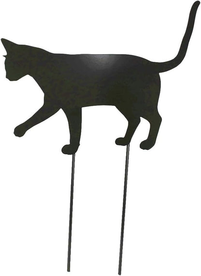 Pets and Farm Animals Metal Garden Landscape Stake (15" Wide Cat on Two Short Stakes, Bronze Charcoal)