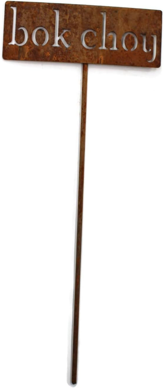 Classic Metal Garden Markers 19 Inches Tall (bok choy, Naturally Rusted)