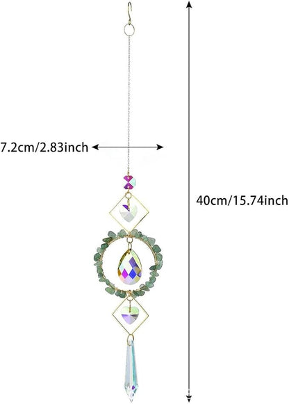 Crystal Suncatchers Window Hanging Wind Chime Natural Fluorite Amethyst Pendant Ornament,for Home, Garden Tree Plants, and Meditation Decor (Green)