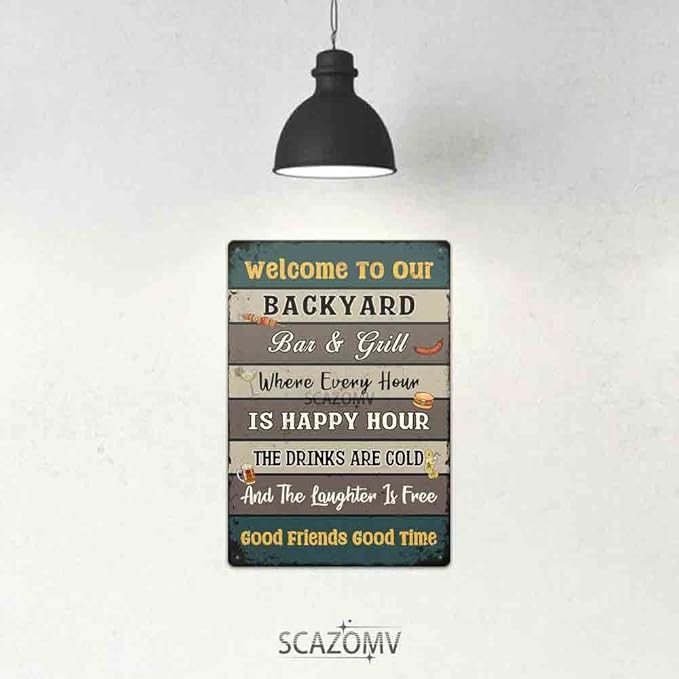SCAZOMV Backyard Bar & Grill Rules Metal Sign 12X16 Inches Backyard Sign, Funny Rules Sign, Porch Metal Sign, Backyard Decorations, Backyard Metal Sign, Outdoor Metal Sign