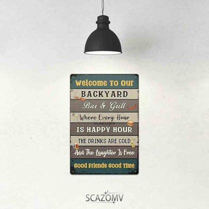 SCAZOMV Backyard Bar & Grill Rules Metal Sign 12X16 Inches Backyard Sign, Funny Rules Sign, Porch Metal Sign, Backyard Decorations, Backyard Metal Sign, Outdoor Metal Sign