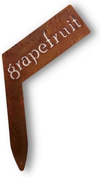 Planter Size Small Metal Garden Plant Vegetable Flower or Herb Markers 13.5 Inches Tall (grapefruit, Naturally Rusted)