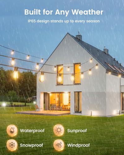 Torkase 50FT LED String Lights - S14 Shatterproof, Dimmable, Waterproof