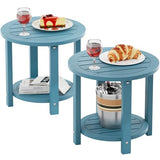 YEFU Adirondack Side Table, 16in Round, 2-Tier Storage End Table, Blue