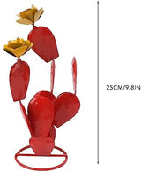 HEEPDD Rustic Iron Prickly Pear Sculpture, Red Metal Desert Plant with Flowers, Garden Yard Patio Lawn Decor