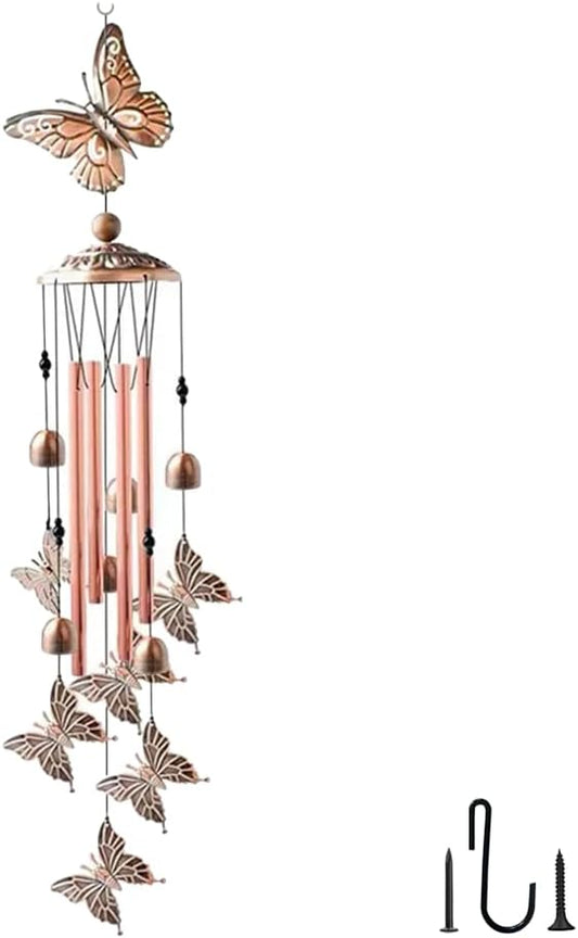 Retro Wind Chimes Metal Pipe Musical Wind Chimes for Outside Suitable Garden Decor、Home Decor Patio Decoration，Wind Catcher Friends Gift Condolence Gifts with Soothing Sound (Bronze-Butterfly)