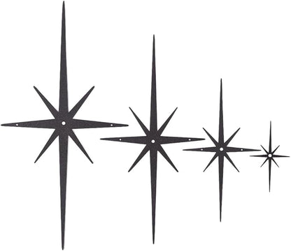 CREATCABIN 4Pcs Star Burst Wall Decor Black Mid Century Modern Metal Wall Art Sculpture Retro 8 Pointed Atomic Stars Celestial Hanging Ornament Accents for Home Bedroom Office Room Decoration