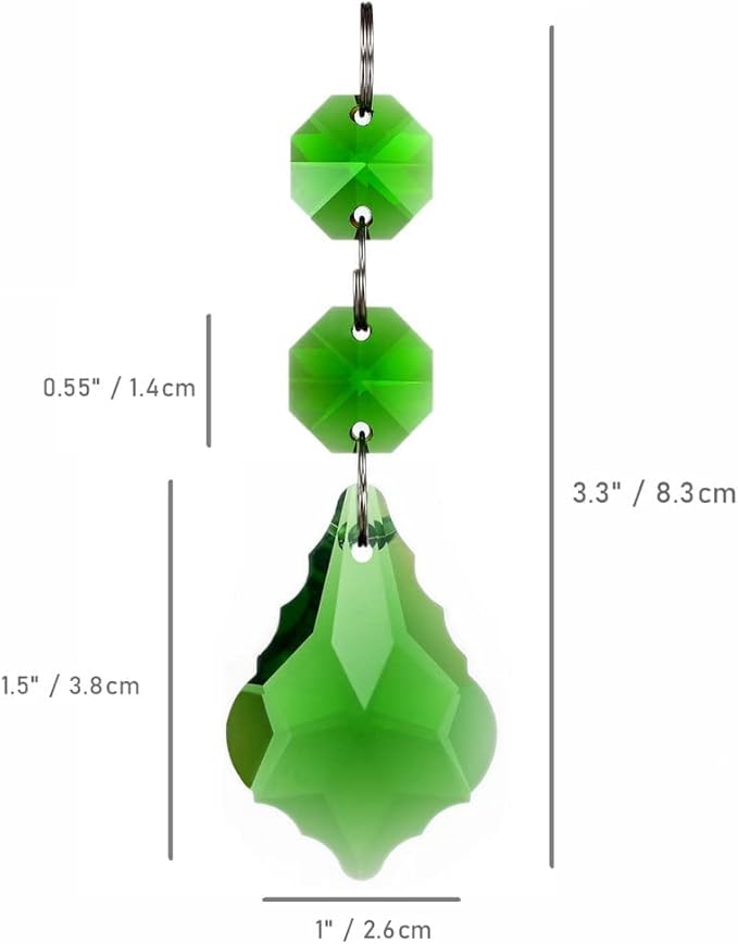 20pcs Crystal Maple Leaf Chandelier Prisms Replacement Pendant Connected Glass Octagon Beads Chain for Chandelier Christmas Decoration 38mm (Mid Green)