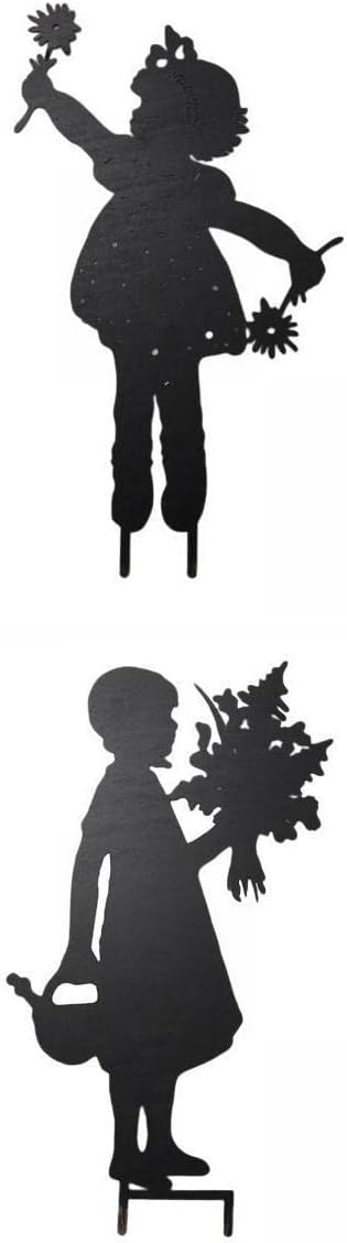 Iron Children Chasing Butterfly Statues Rustic Kids Silhouette Garden Yard Stakes Art Patio Porch Lawn Ornaments (2pcs Girls A)