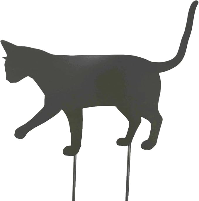 Pets and Farm Animals Metal Garden Landscape Stake (15" Wide Cat on Two Short Stakes, Bronze Charcoal)