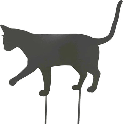 Pets and Farm Animals Metal Garden Landscape Stake (15" Wide Cat on Two Short Stakes, Bronze Charcoal)