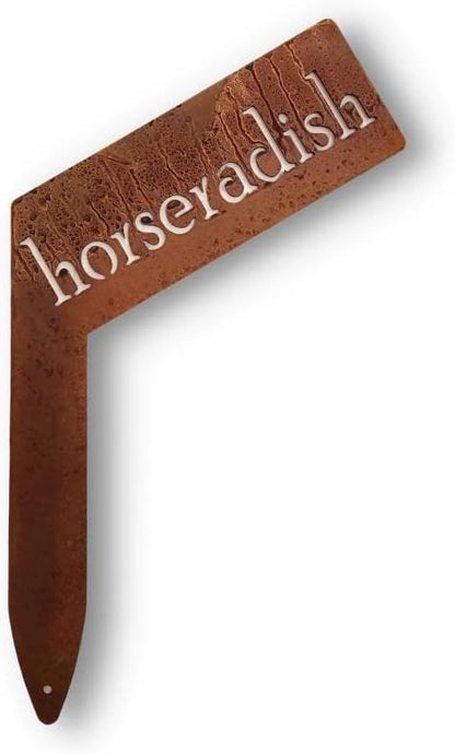 Planter Size Small Metal Garden Plant Vegetable Flower or Herb Markers 13.5 Inches Tall (horseradish, Naturally Rusted)
