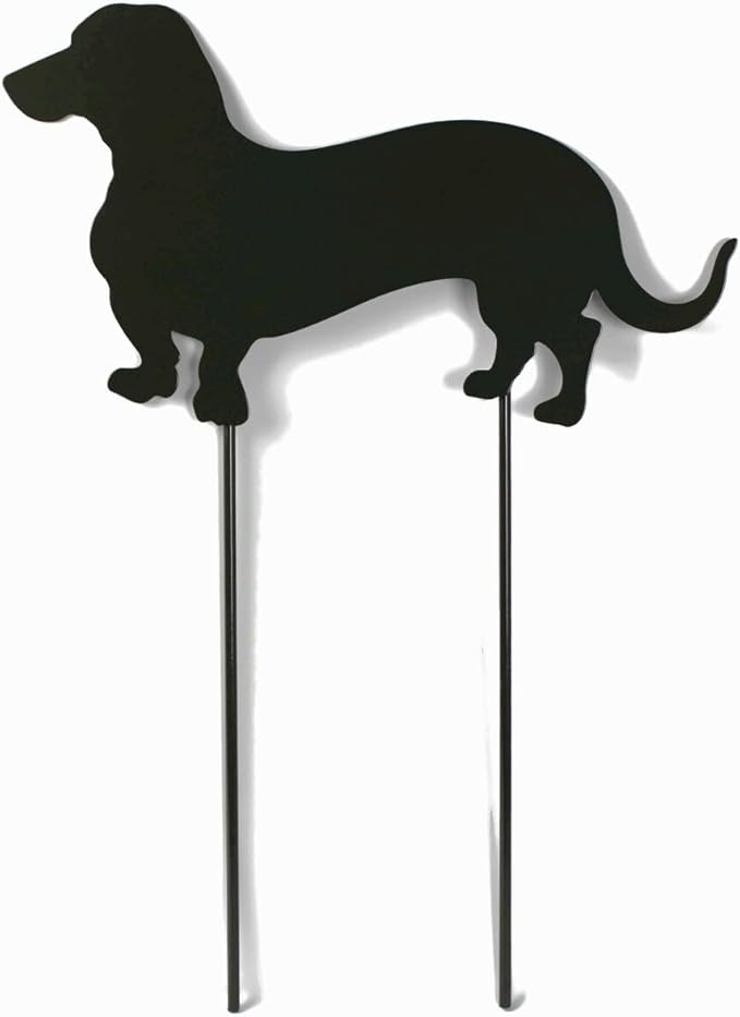 Pets and Farm Animals Metal Garden Landscape Stake (15" Wide Wiener Dog on Two Short Stakes, Bronze Charcoal)