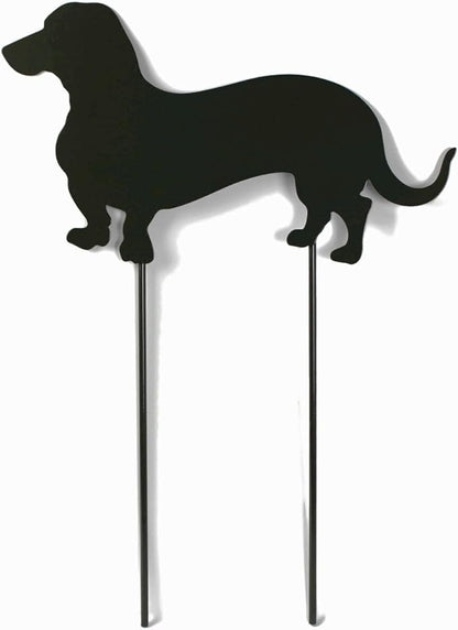 Pets and Farm Animals Metal Garden Landscape Stake (15" Wide Wiener Dog on Two Short Stakes, Bronze Charcoal)