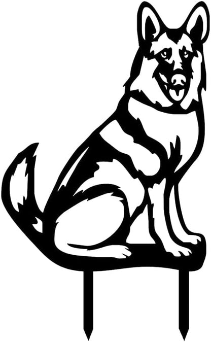 Metal Dog Garden Statue, Outdoor Yard Art Dog Silhouette Decoration Black Garden Stakes for Yard Garden Lawn (B)