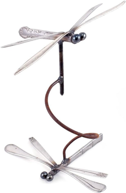 Modern Artisans American Made Dancing Dragonflies Balancing Garden Stake and Upcycled Utensil Sculpture