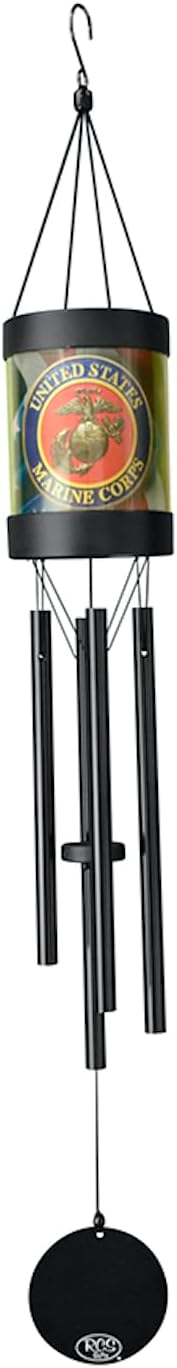 Red Carpet Studios Windchimes Metal Military LED Solar Lantern Wind Chime, 30" Long, United States Marines