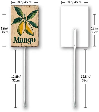 Uptell Vintage Aluminum Mango Fruit Signs Yard Sign with Stake for Garden Fruit Garden Label Stakes Plant Markers for Outdoor Plants Waterproof 8x12 inch