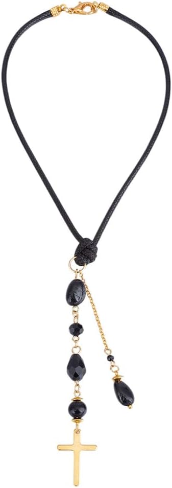 Cross Hanging Ornament Black Glass Crystal Bead Charm Suncatcher Car Mirror Pendant Accessories Good Luck Keychain for Bag Window Car Mirror Door Garden Balcony Home Decor