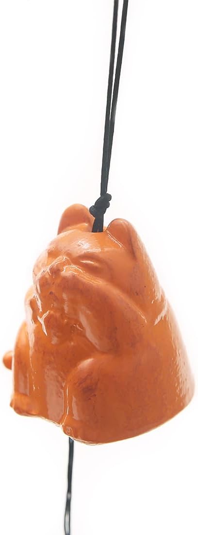 Cute Cat Japanese Traditional Lucky Small Wind Chimes for Outside, Iwachu Cast Iron Bless Temple Wind Bell Memorial and Sympathy Wind Chimes Indoor Garden Bell, Patio, Balcony Orange