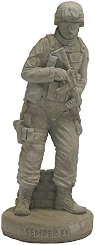 Combat Marine Stone Statue Desert Sand Brown Color 24in Tall