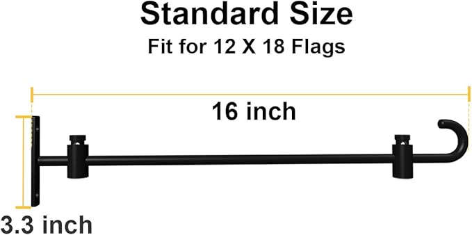 Koutemie Wall Garden Flag Stand Holder Pole with Stoppers for 12 x 18 Outside Small Yard Flags Décor, One Piece Wall Mounted Metal Garden Flag Scroll Hanger for Mailbox Post, Black