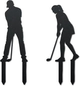 WADORN 2Pcs Golfer Metal Decorative Garden Stakes, Golf Characters Silhouette Metal Outdoor Statues Golf Men Women Garden Ornament Gifts Black Yard Art Decoration for Outdoor Backyard Patio Walkways
