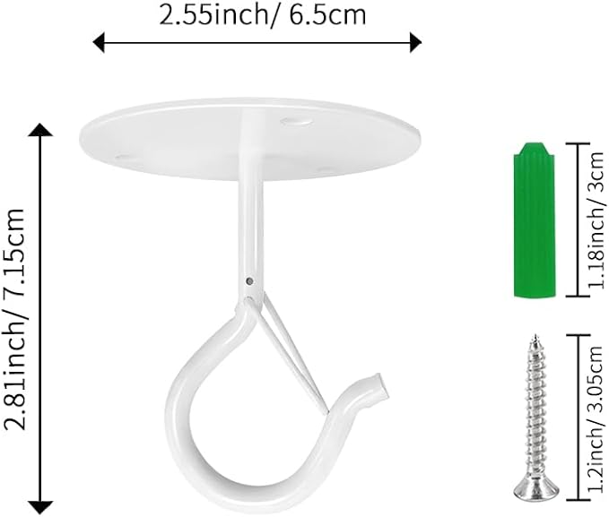 4 Pcs White Ceiling Hooks for Hanging Plants Holder with Safety Buckle,Ceiling Decor Hook Heavy Duty,Metal Plant Hanger Indoor&Outdoor.Hooks for Hanging Plants,Wind Chime,Bird Feeders (White)