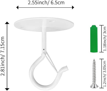 4 Pcs White Ceiling Hooks for Hanging Plants Holder with Safety Buckle,Ceiling Decor Hook Heavy Duty,Metal Plant Hanger Indoor&Outdoor.Hooks for Hanging Plants,Wind Chime,Bird Feeders (White)