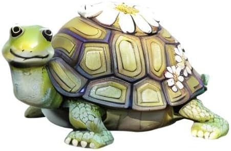Giftware by Roman Inc., 5.25" H Turtle with Daisies Statue, Garden Collection, Outdoor Statue, Memorial, Resin Stone, Adorable Turtle and Flowers, Garden Décor (5x6x9)