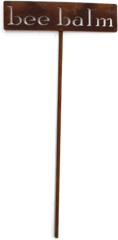 Classic Metal Garden Markers 19 Inches Tall (bee balm, Naturally Rusted)