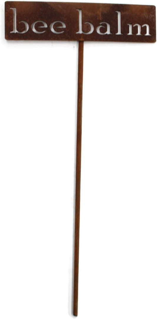 Classic Metal Garden Markers 19 Inches Tall (bee balm, Naturally Rusted)