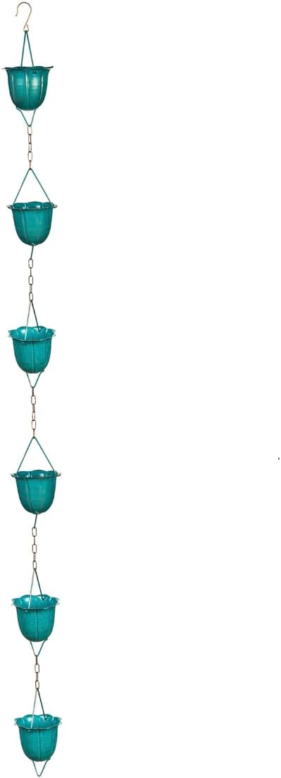 Evergreen Garden Blue Flower Cups Metal Rain Chains for Gutters | 6 ft. Long | Rain Catcher Chain Replacement Downspout | Decorative Rain Chains for Outside Garden Balcony Porch