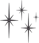 CREATCABIN 4Pcs Star Burst Wall Decor Black Mid Century Modern Metal Wall Art Sculpture Retro 8 Pointed Atomic Stars Celestial Hanging Ornament Accents for Home Bedroom Office Room Decoration