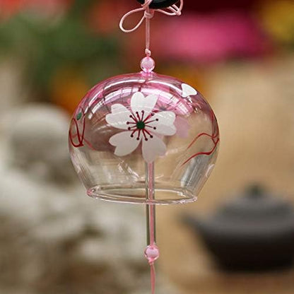 Falytemow Japanese Wind Chimes Romantic Flowers Small Wind Bells Handmade Glass Japanese Style Pendant for Birthday Present Home Decors (4 Cherry, 8 cm)