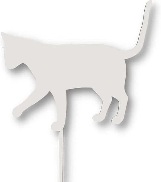 Pets and Farm Animals Metal Garden Landscape Stake (9" Wide Cat on Stake, Off White)