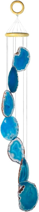 Nupuyai Wind Chimes - Unique Agate Slices Geode Stone Wind Chimes Indoor Outdoor, Healing Stone Windchime Hanging Ornament for Home Garden, 27.6-33.5'', Blue Agate