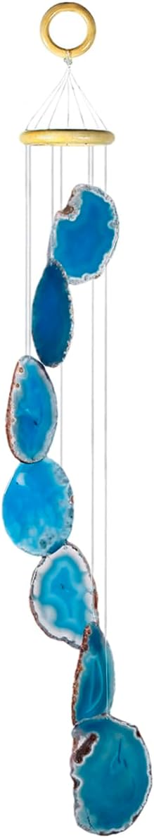 Nupuyai Wind Chimes - Unique Agate Slices Geode Stone Wind Chimes Indoor Outdoor, Healing Stone Windchime Hanging Ornament for Home Garden, 27.6-33.5'', Blue Agate