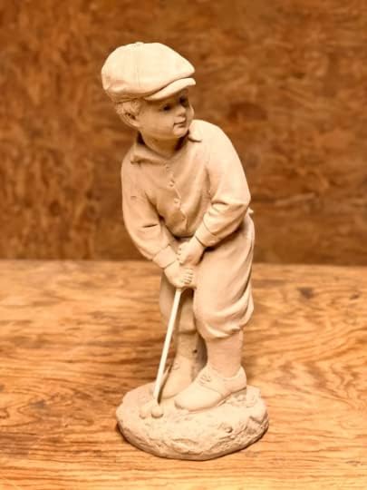 Male Golfer Concrete Statue Boy Playing Golf Figurine Outdoor Solid Rock Figure