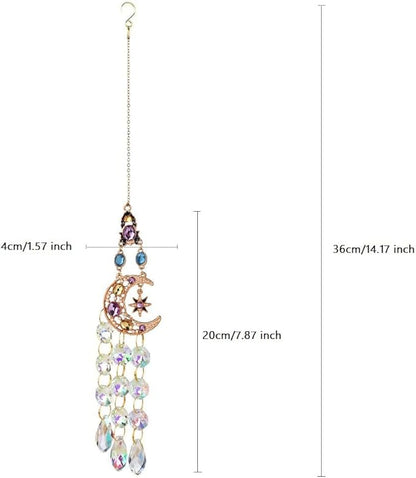 Rhinestones Sun Catchers for Window Hanging - Moon Crystal Suncatcher for Car Mirror Indoor Outdoor Garden Decor - Rainbow Maker