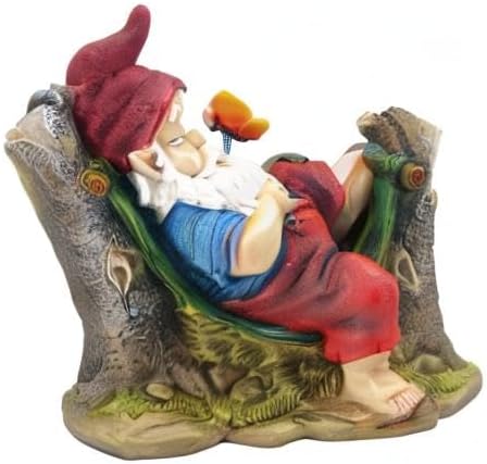 Comfy Hour 8"x7" Garden Gnome Statues for Outdoor Decor, Rustic Antique Vintage Dwarf Figurine, Sleeping Gnome on Stump Statue for Yard Home Decor