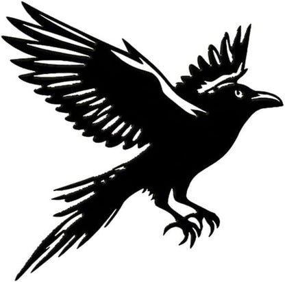 Modern Winged Crow Wall Art - Minimalist Black Metal Raven, Sleek Wrought Iron Bird Decor For Indoor/Outdoor, Contemporary Gothic Home & Garden Statue