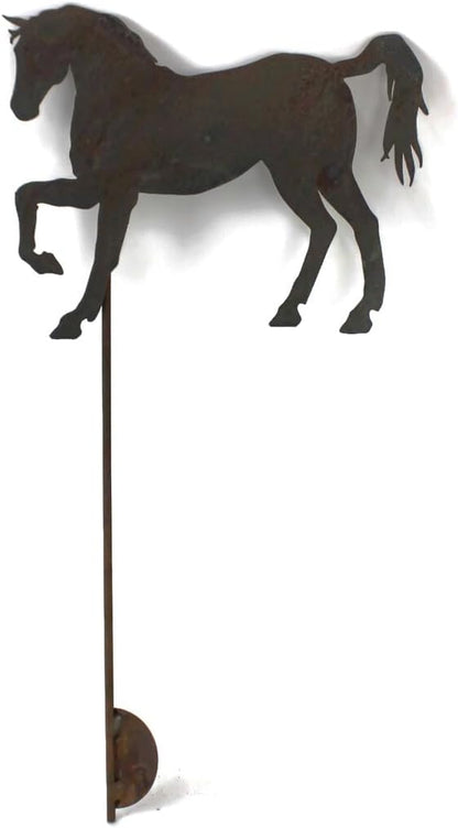 Pets and Farm Animals Metal Garden Landscape Stake (11.5" Wide Horse on Stake, Naturally Rusted)